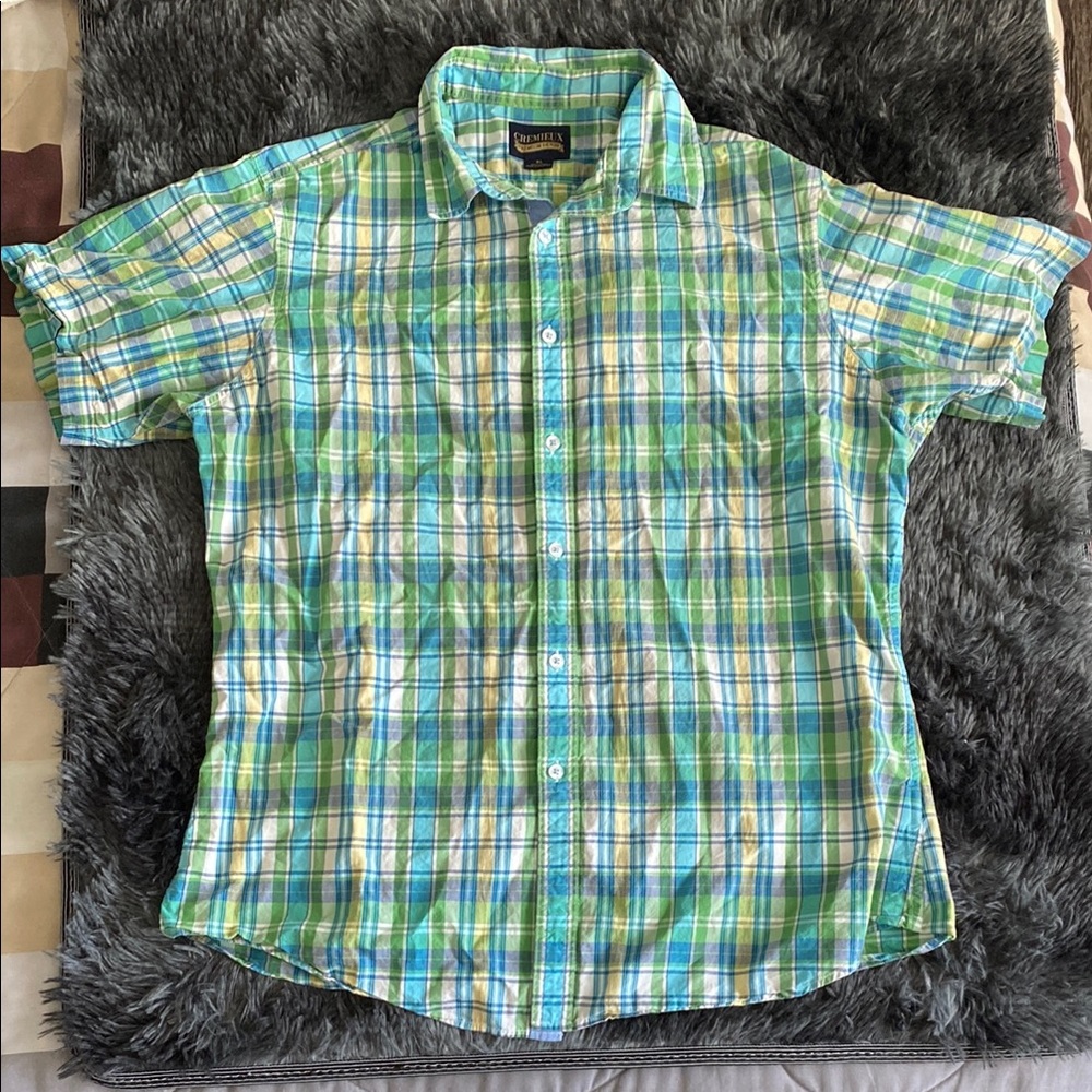 Daniel Cremieux Green Blue White Yellow Plaid button down premium denim shirt